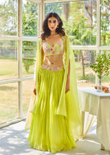AMARIS CAPE LEHENGA SET - LIME GREEN