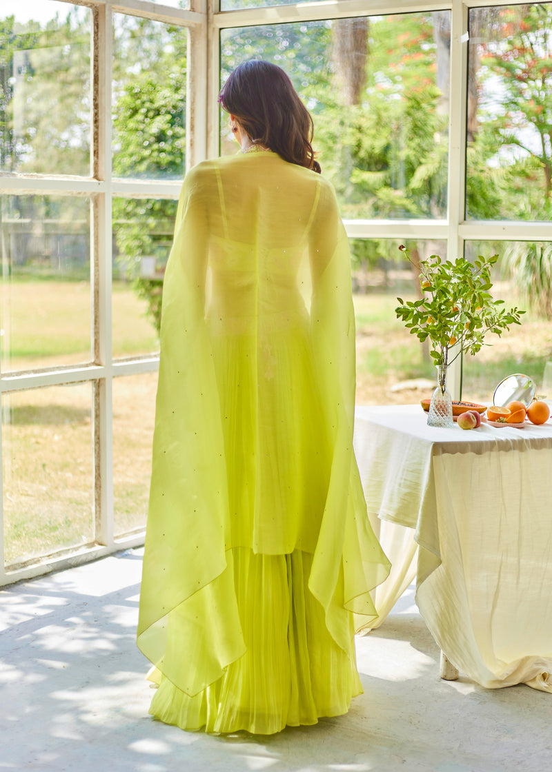 AMARIS CAPE LEHENGA SET - LIME GREEN