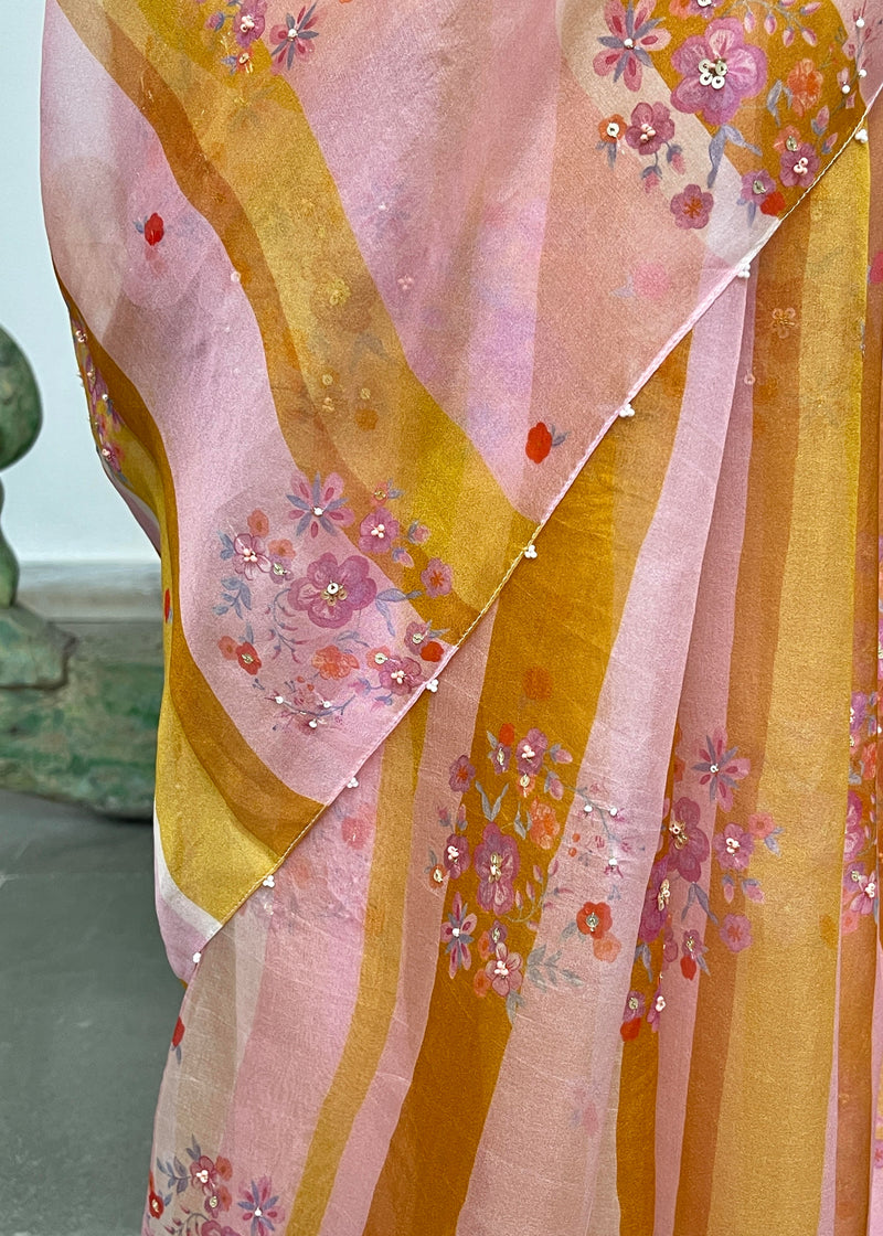 Stripe Saree Blouse Set - Multicolour