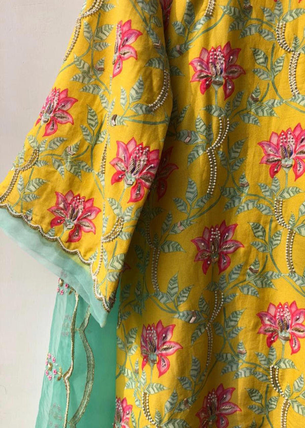 Masoom Minawala in our Mustard Yellow Leaf Kurta Set