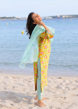 Leaf Kurta Organza Dupatta Set - Mustard Yellow