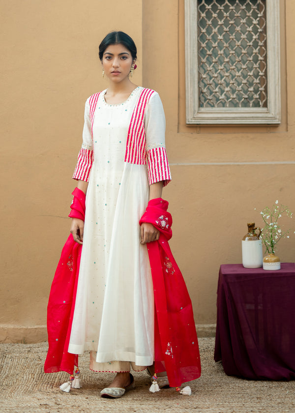 Dhaari Anarkali Set - Red