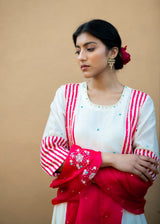 Dhaari Anarkali Set - Red