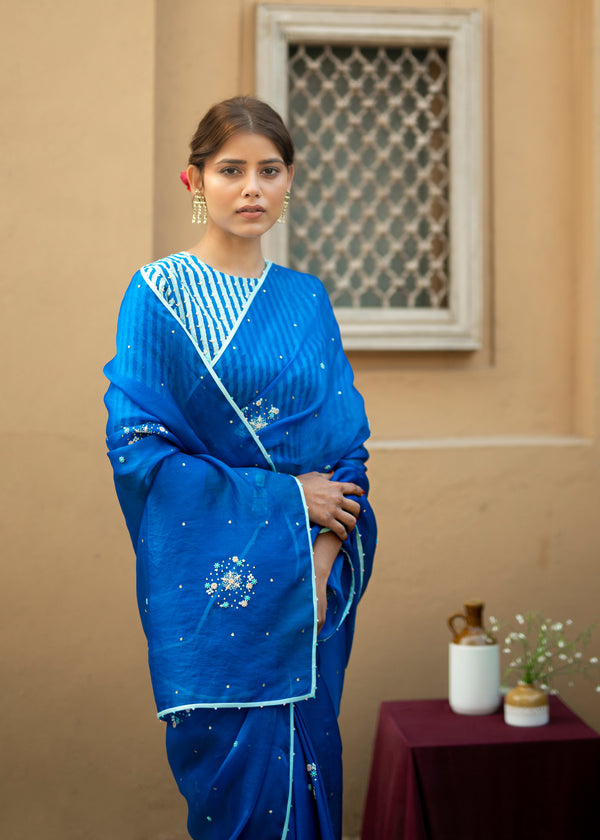 Circle Bootah Saree Blouse Set - Cobalt Blue