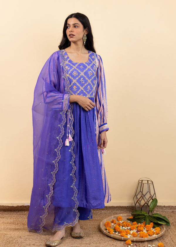 Kira Gathered Kurta Set - Royal Purple