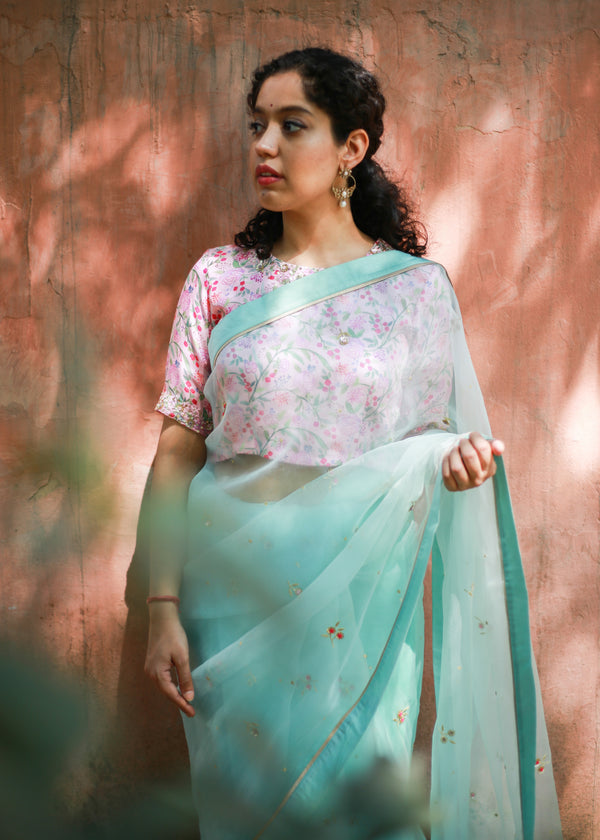 Chidiya Saree - Aqua Blue