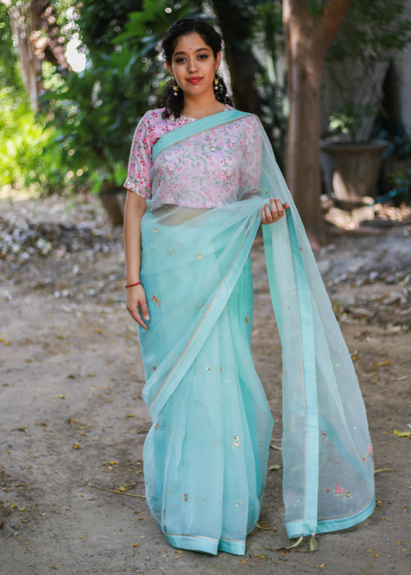 Chidiya Saree - Aqua Blue