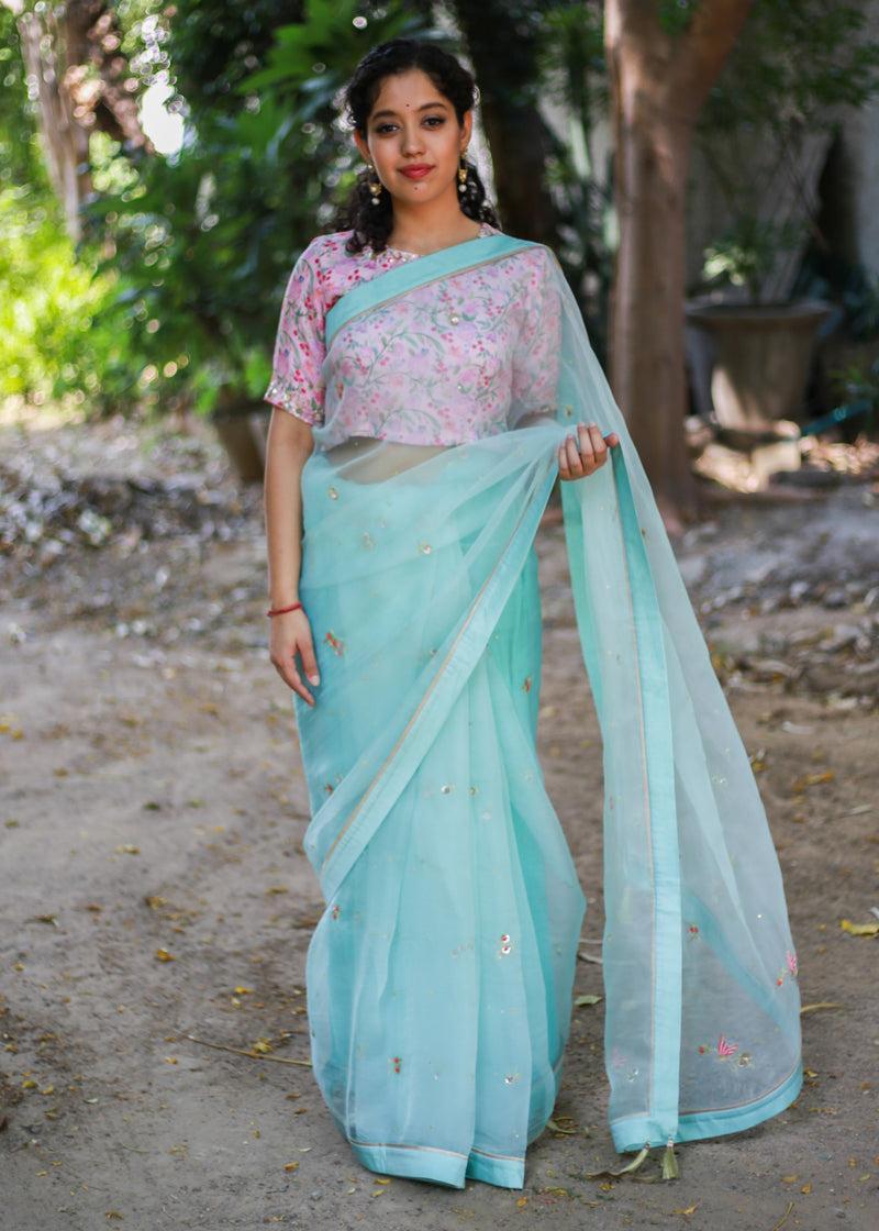 Chidiya Saree - Aqua Blue