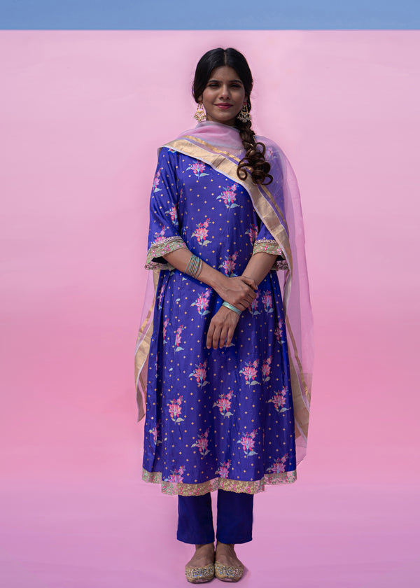 BOOTAH GATHERED KURTA SET - AZURE BLUE