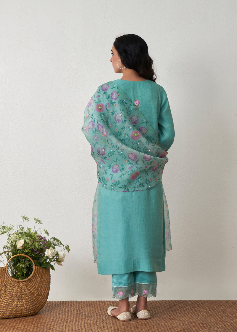 Anman Tissue Kurta Set - Tiffany Blue