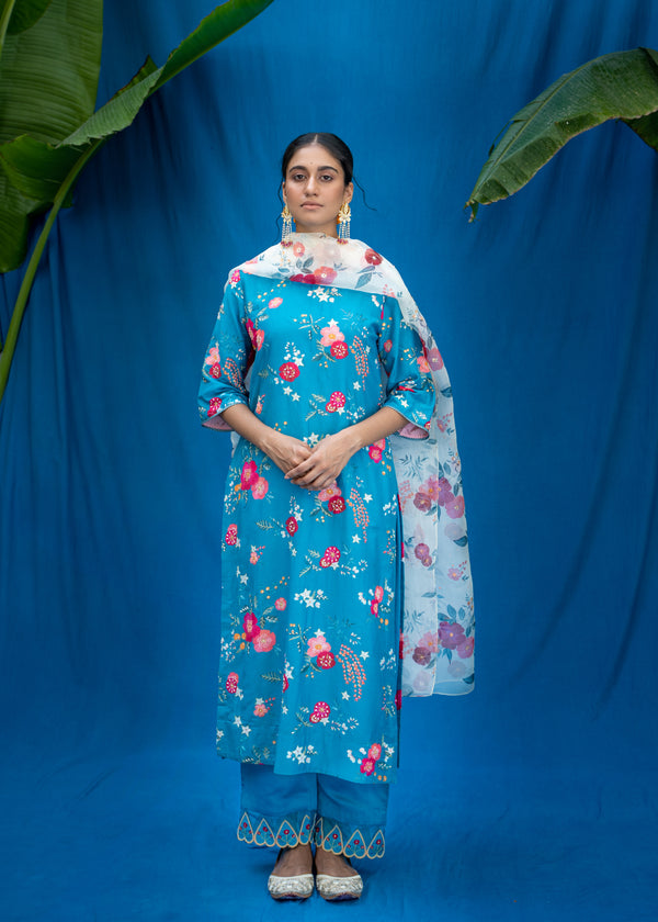 Bahaar Kurta Set - Teal Blue