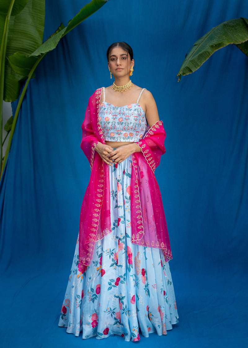 Bahaar Lehenga Noor Blouse Set - Powder Blue