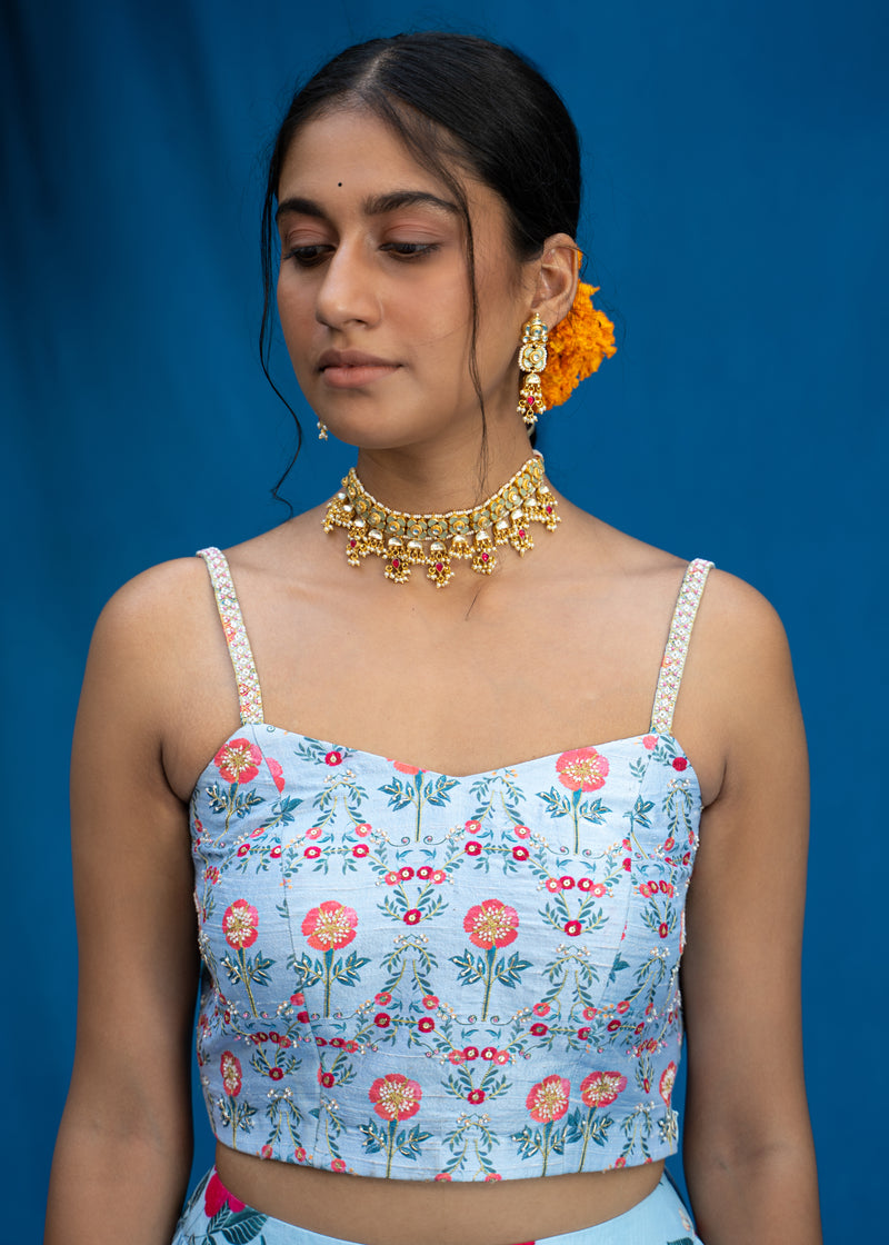 Bahaar Lehenga Noor Blouse Set - Powder Blue