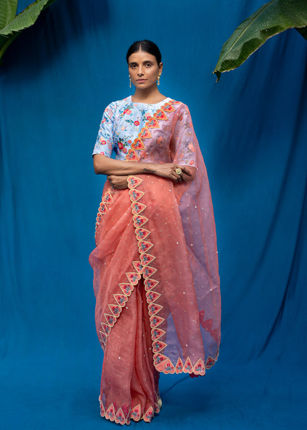 Vetri Organza Saree - Salmon Peach