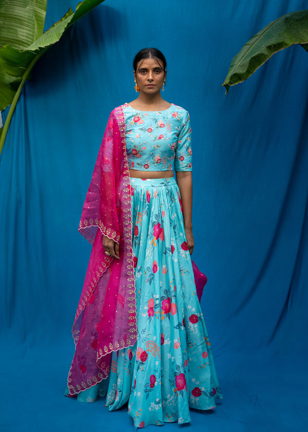 Bahaar Lehenga Bahaar Blouse Set - Turquoise Blue