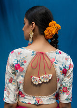 Vetri Organza Saree Cream Blouse Set - Burgundy
