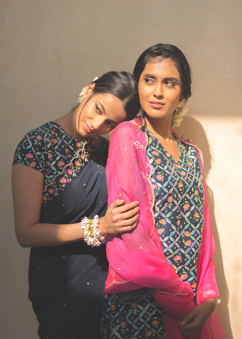 Tile Kurta Lehenga Set - Pebble Black