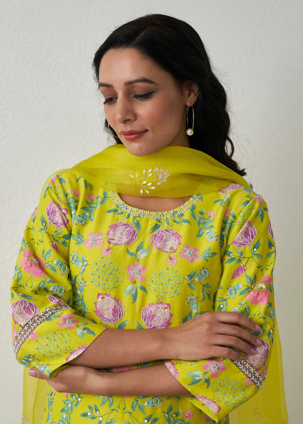 Sia Kurta Set - Lime Yellow