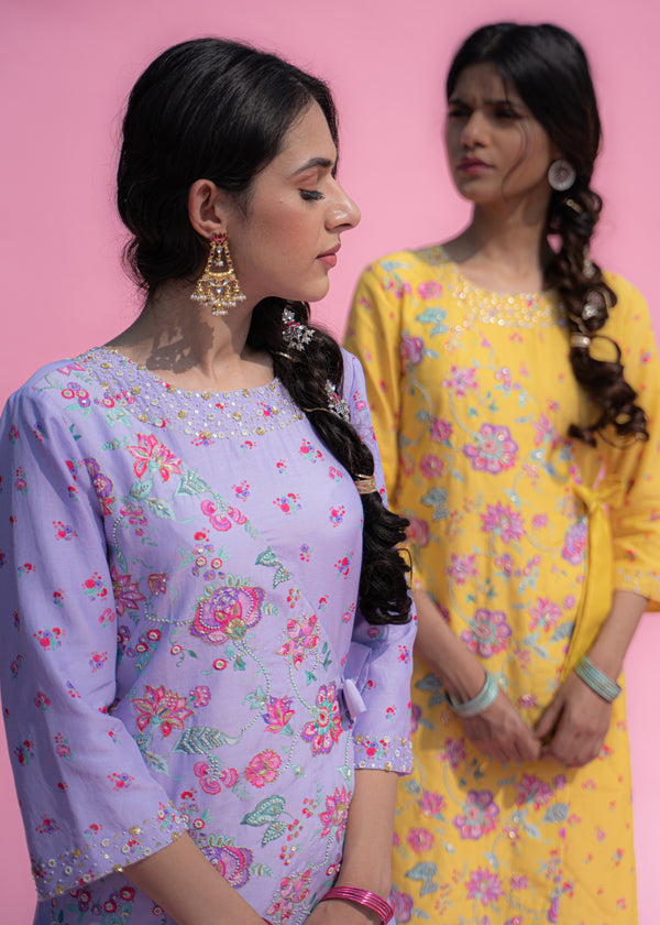 Jacobean Cheenth Kurta Set - Lilac