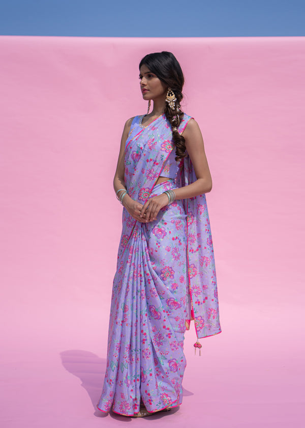 Jacobean Saree - Lilac