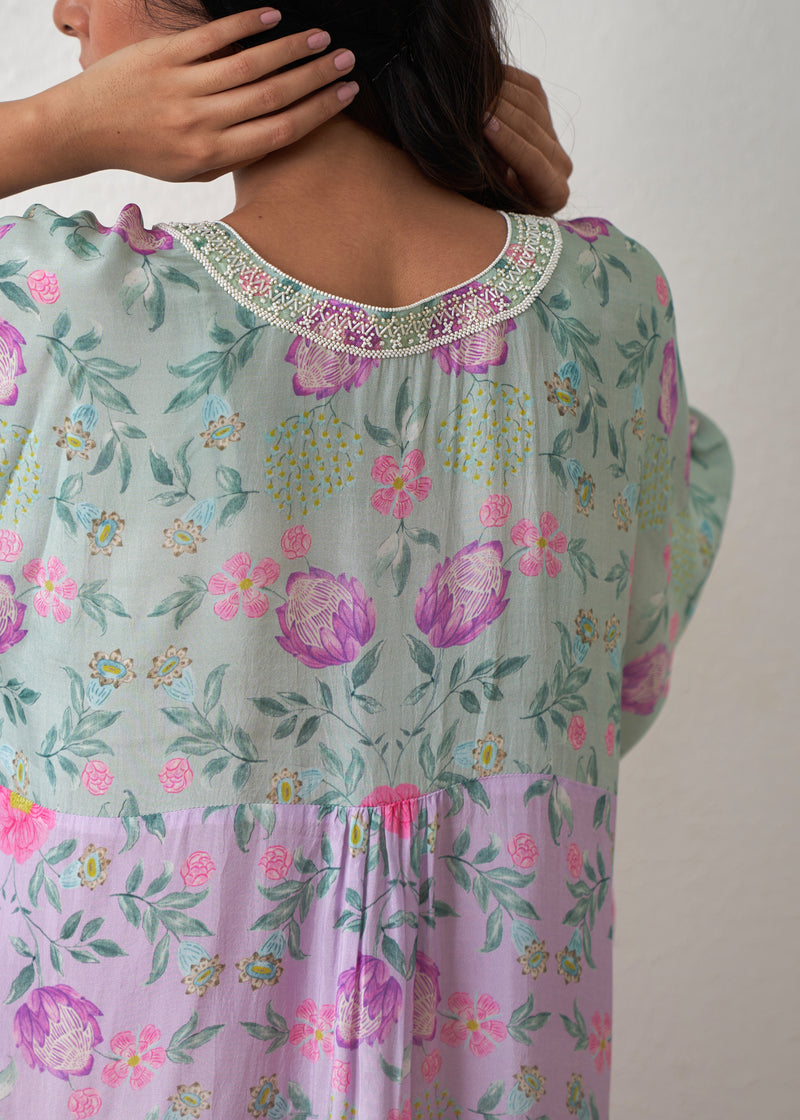 Sia Long Kaftan Set - Lavender-Sage Green