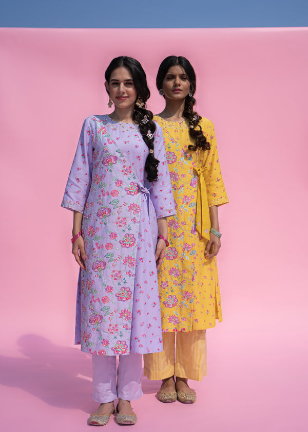 Jacobean Cheenth Kurta Set - Mustard Yellow