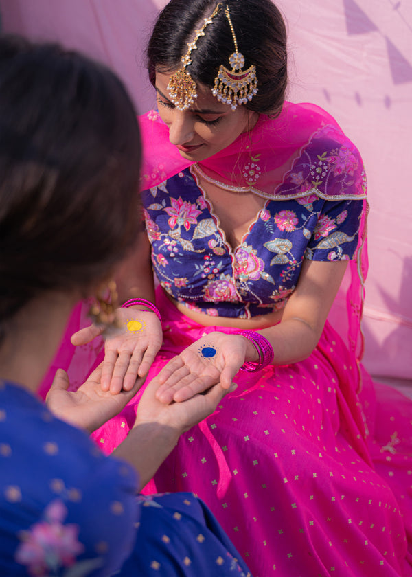 Jacobean Lehenga Set - Fuchsia Pink