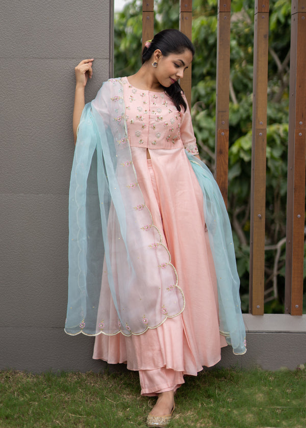 Cluster Anarkali Set - Peach