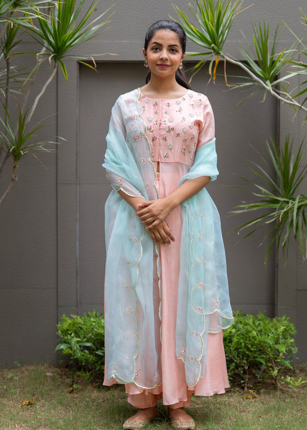 Cluster Anarkali Set - Peach