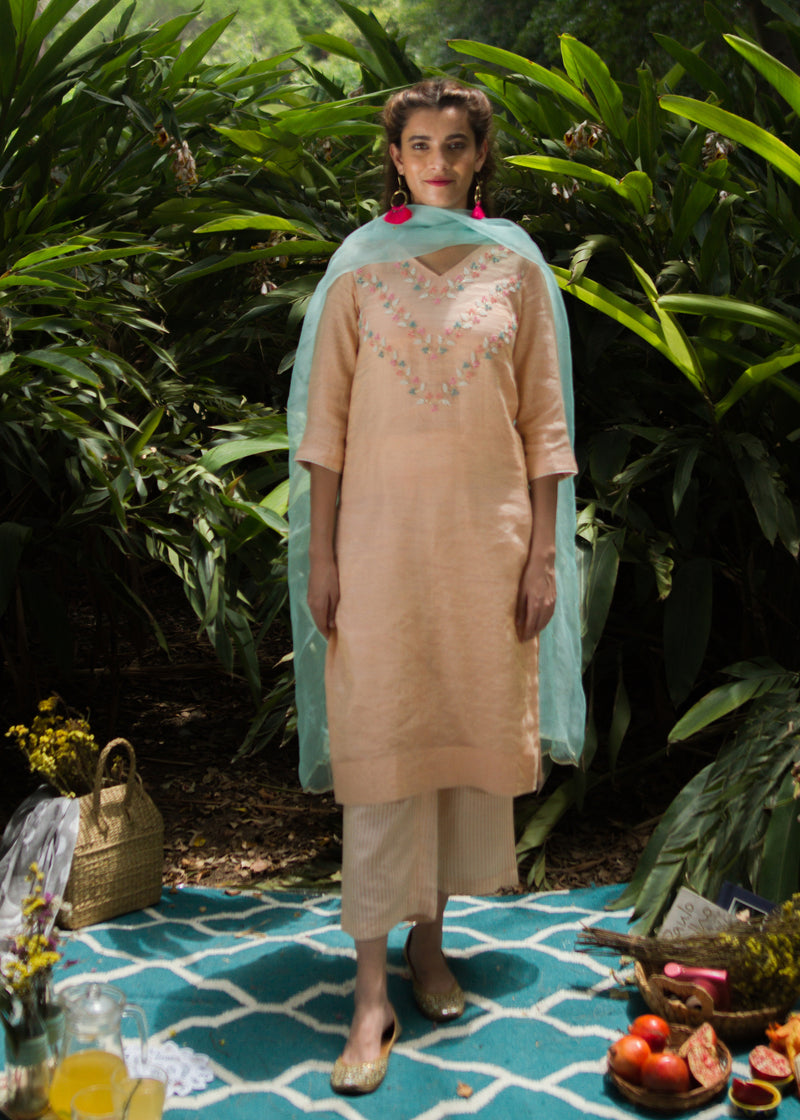 Tissue Kurta Set - Peach