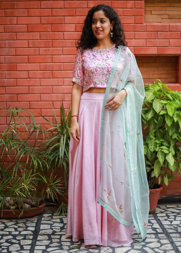 Gulaab Chanderi Lehenga Set - Rose Pink