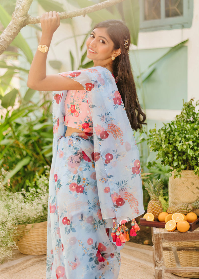 Bahaar organza saree- Powder blue