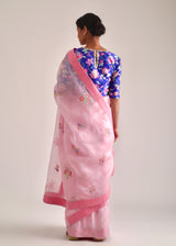 Applique Saree - Carnation Pink
