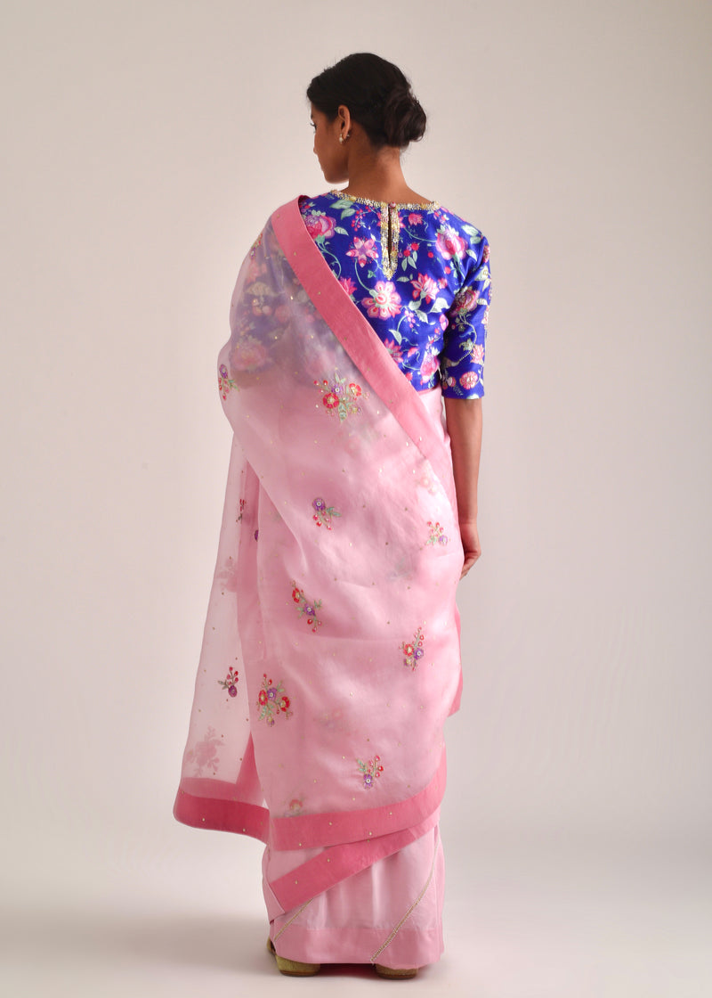 Applique Saree - Carnation Pink