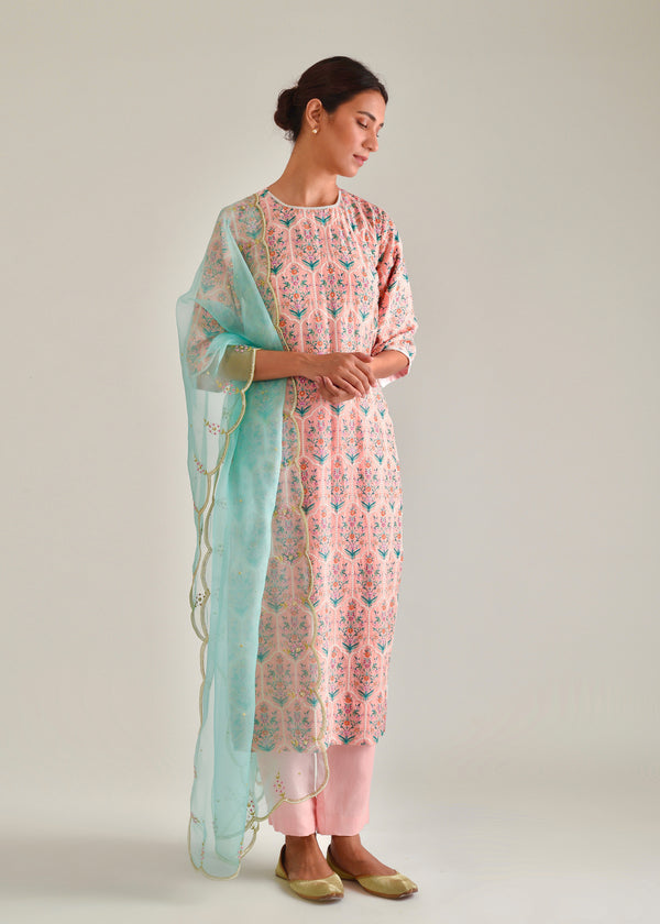 Mughal Kurta Set - Peach