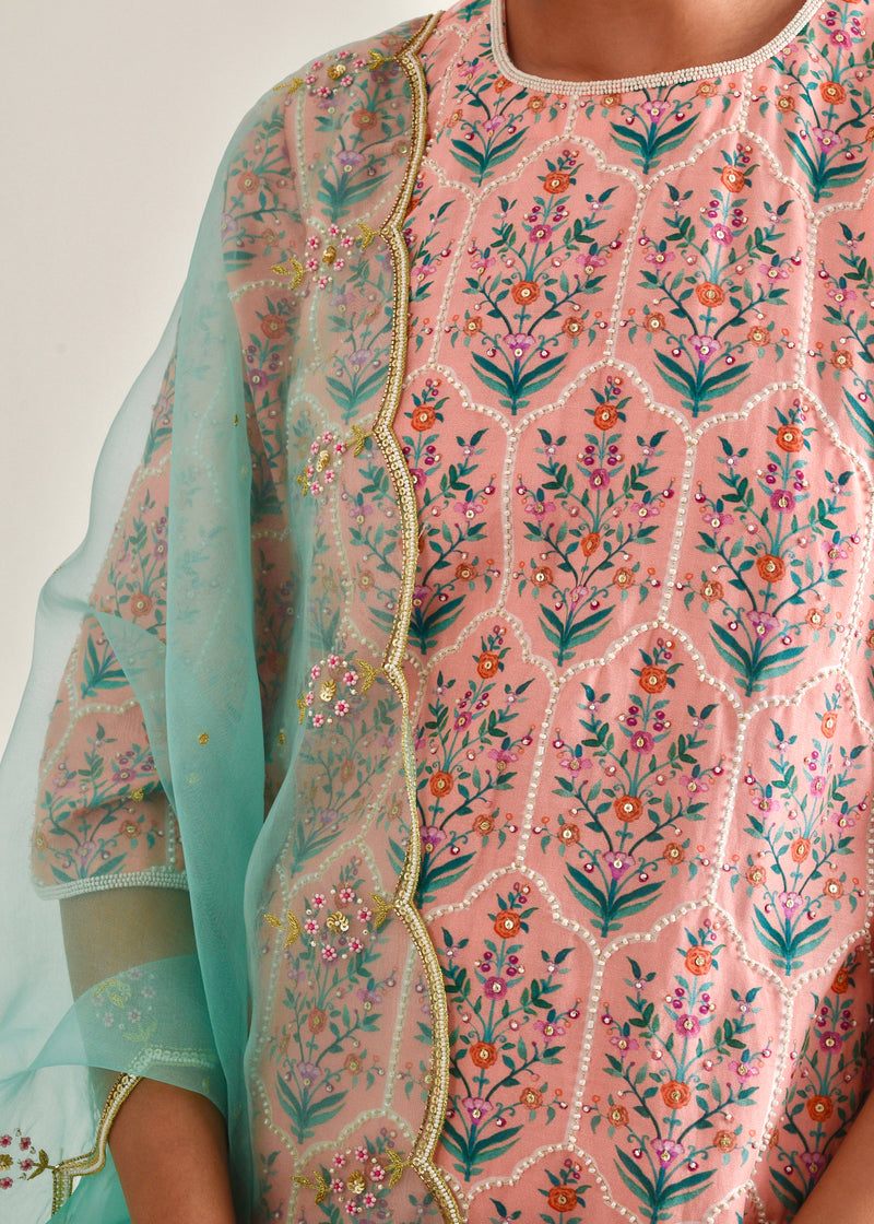 Mughal Kurta Set - Peach