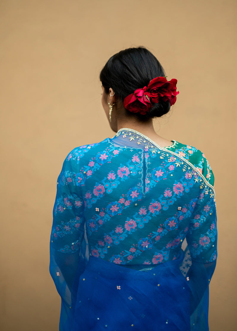 Kanguri Scallop Saree - Cobalt Blue
