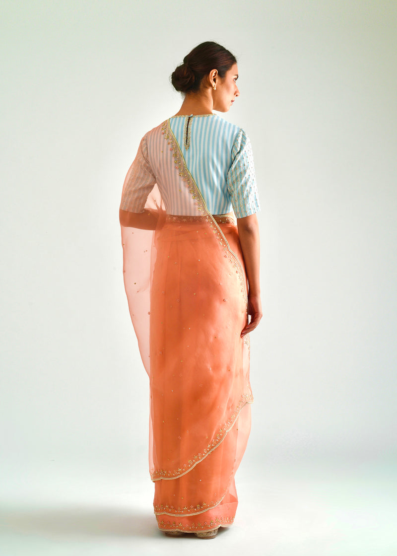 Kanguri Scallop Saree - Salmon Peach