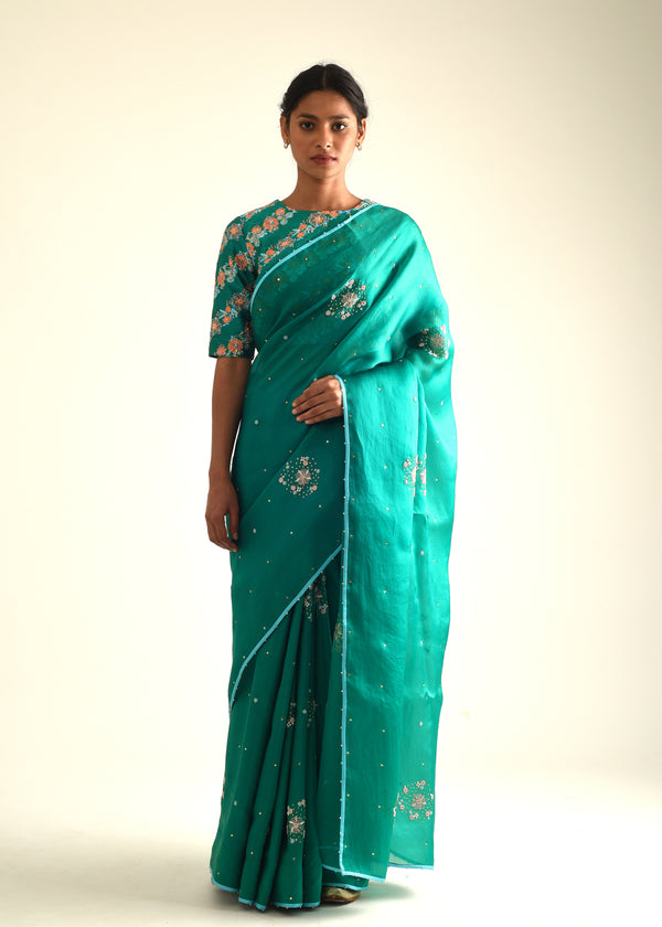 Circle Bootah Saree - Bottle Green