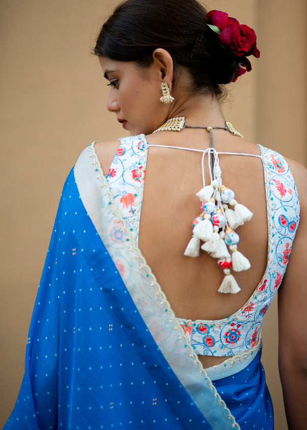 Varg Printed Saree - Cobalt Blue