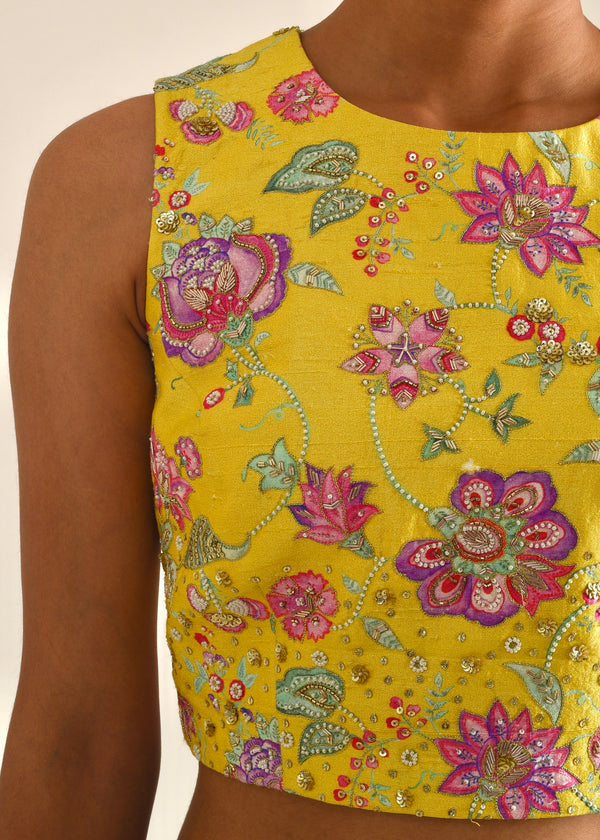 Jacobean Sleeveless Blouse - Mustard Yellow