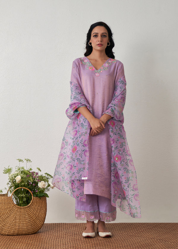 Anman Tissue Kurta Set - Lavender