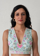 Ichika Saree Blouse Set - Sage Green