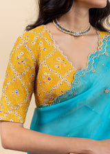Soha Cutwork Saree Blouse Set - Pacific Blue