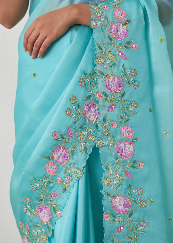 Protea Saree - Turqoise Blue