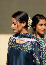 Bageecha Kurta Printed Dupatta Set - Pebble Black