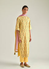 Mughal Kurta Kota Silk Dupatta Set - Yellow