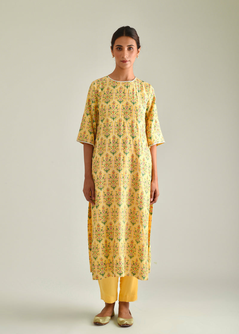 Mughal Kurta Kota Silk Dupatta Set - Yellow