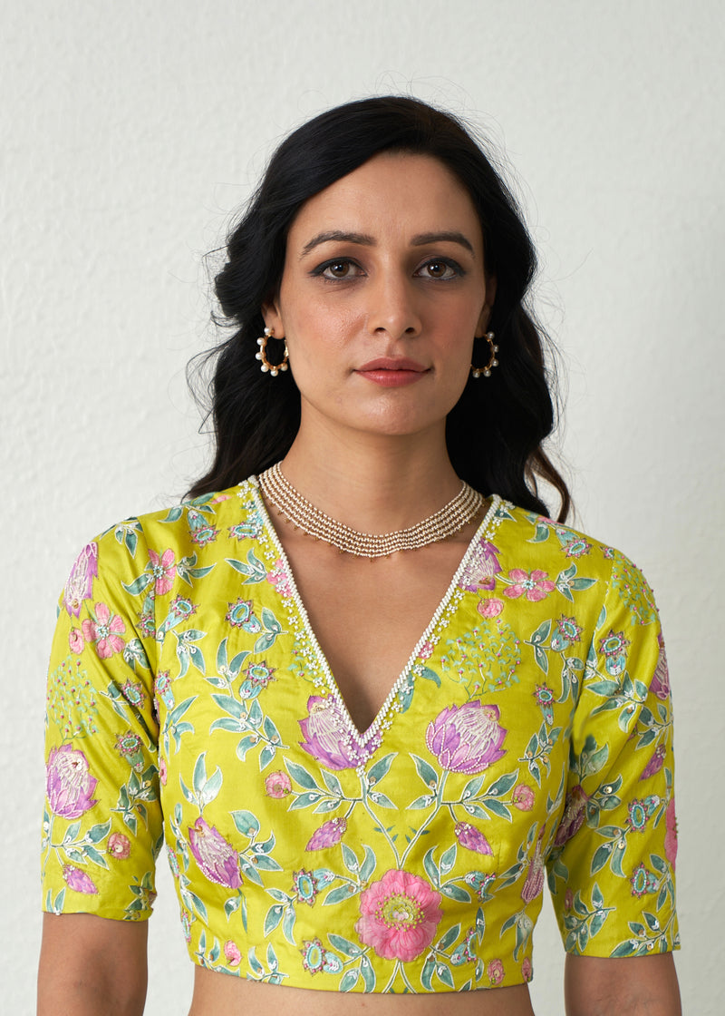 Protea Saree Blouse Set - Turquoise Blue