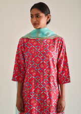 Tile Kurta Organza Dupatta Set - Raspberry Red